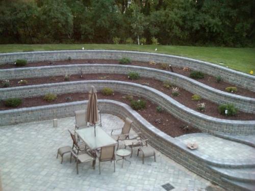 Finished custom retaining wall at walkout basement